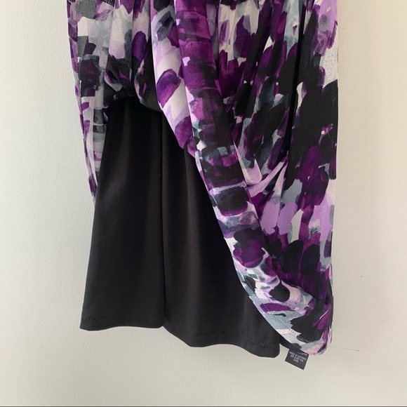 AB Studio Dress Purple Black White Flower V-neck Size 6 - Picture 6 of 10